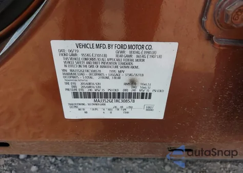 2019 Ford Ecosport Se z USA, uszkodzony, nr VIN MAJ3S2GE1KC308578
